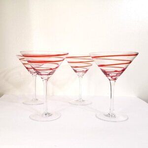 Pier 1 Swirline Red" Margarita Glasses 7" Set of 4
